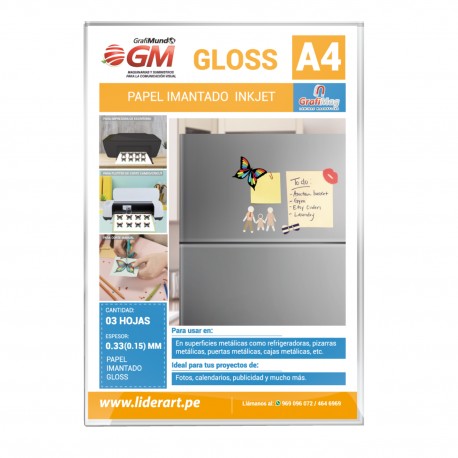 Papel Imantado Foto Gloss Inkjet A4 Pack X 3 Und / Liderart