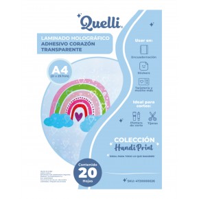 LAMINADO HOLOGRAFICO ADHESIVO CORAZON TRANSP. A4 (20 Und) Handi Print