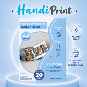 Papel Fotográfico Glossy A4 180gsm x 20 Hojas – HandiPrint